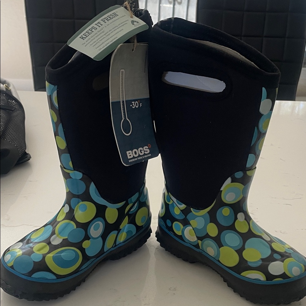 Bogs Kids' Colorful Polka Dot Rain Boots - Black and Blue